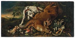 De HAMILTON Philipp Ferdinand 1664-1750,A hunting scene with a dog, and game ,1736,Palais Dorotheum 2024-04-24