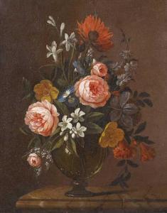de HEEM David Cornelisz 1663-1718,Bouquet of flowers in a glass vase.,Galerie Koller CH 2019-09-27