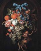 de HEEM David Cornelisz 1663-1718,Hydrangeas, morning glories, a parrot tulip and o,1700,Christie's 2016-04-28