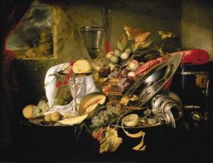 de HEEM JanJansz. II 1650-1695,A silver tazza and a basket laden with fruit,Christie's GB 2000-12-13