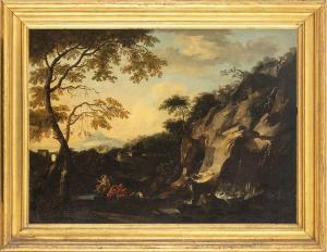 de HEUSCH Jacob,Paesaggio con parete rocciosa, cascatella, corso d,Bertolami Fine Arts 2022-11-17