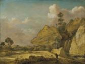 de HONDECOETER Gillis Claesz 1570-1638,A rocky river landscape, with travellers and a do,Christie's 2011-04-14