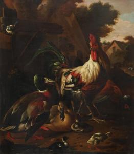 de HONDECOETER Gysbrecht Gillisz 1604-1653,A cockerel, chickens and ducks in a far,Woolley & Wallis 2021-08-11