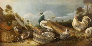 de HONDECOETER Gysbrecht Gillisz 1604-1653,A composition with a peacock, a rooster, hens,Venduehuis 2023-11-14