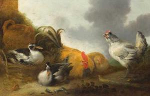 de HONDECOETER Gysbrecht Gillisz,Hens and a rooster in a landscape,Galerie Koller 2021-03-26