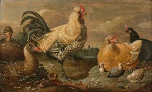 de HONDECOETER Gysbrecht Gillisz 1604-1653,Poules et poussins, coqs et canards,Daguerre 2022-11-08