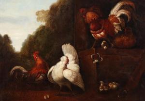 de HONDECOETER Melchior 1636-1695,A chickenrun,18th century,Bruun Rasmussen DK 2017-07-31