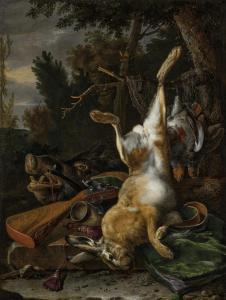de HONDECOETER Melchior 1636-1695,A game still life with a hung hare, a boar's head,1668,Christie's 2022-12-08
