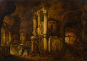 de HOOCH Carel Cornelisz. 1590-1638,Römische Grotte mit antiken Säulen, Grabsteine,Beurret & Bailly 2019-03-20