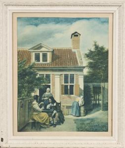 de HOOCH Pieter 1629-1684,Company In A Courtyard Behind A House,1665,Webb's NZ 2023-01-24