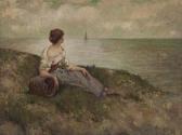 de Hoven Herman 1865,Woman with basket overlooking the ocean,John Moran Auctioneers US 2018-03-12
