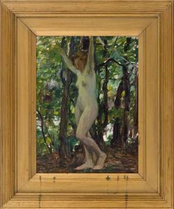 DE IVANOWSKI Sigismund 1875-1944,Standing female nude in a forest,Eldred's US 2018-06-21