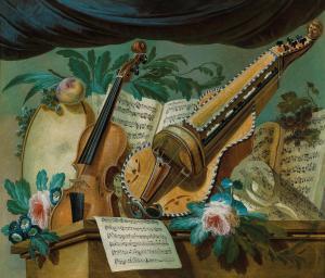 de JAGER Gerke Jans,An allegory of music with a violin, a hurdy-gurdy,,Palais Dorotheum 2021-12-16