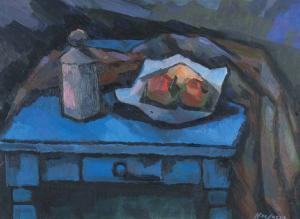 DE JAGER harry 1922-1984,Stilleven van vruchtenschaal op blauwe tafel,Venduehuis NL 2009-03-25