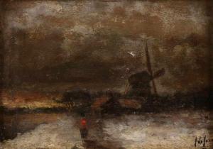de JONG Jan 1863-1901,Dutch winter landscape with windmill and walker,Twents Veilinghuis 2018-10-12