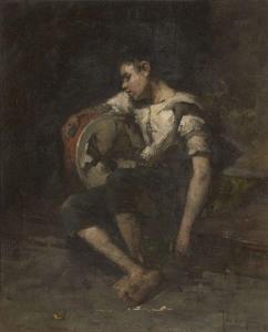 de JONG Jan 1863-1901,Portrait of a young street musician holding a drum,Rosebery's GB 2021-11-18