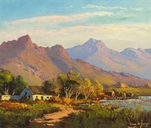 DE JONG Tinus 1885-1942,Cottage beside a River with Mountains Beyond,Strauss Co. ZA 2024-04-15