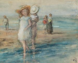 de JONGE Johan Antonie 1864-1927,Children on the Beach Stamped with init,AAG - Art & Antiques Group 2023-06-19
