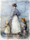 de JONGE Johan Antonie 1864-1927,Vrouw met kindjes aan zee,Venduehuis NL 2014-11-12