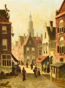 de JONGHE Gustave Leonhard 1829-1893,Dutch city scape with figures walking throu,Canterbury Auction 2023-02-04
