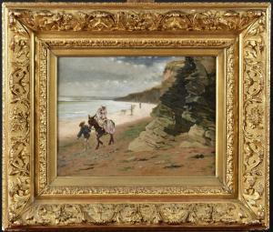 de JONGHE Gustave Leonhard 1829-1893,Elégante en promenade sur la plage,Osenat FR 2023-06-18