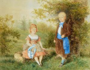 de KATOW Paul 1834-1897,DOUBLE PORTRAIT OF A BOY AND GIRL BY TREES,1872,Mellors & Kirk GB 2017-06-21