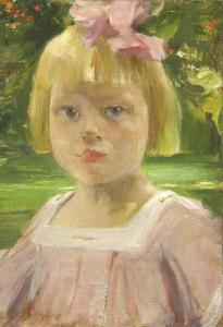 De KELLER Marie Ford 1860,LITTLE GIRL WITH PINK BOW,Sloans & Kenyon US 2005-05-01