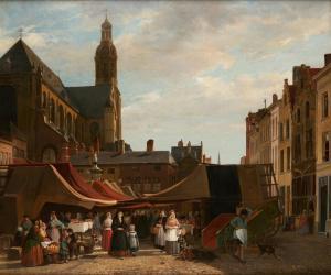 de KEYSER Albert 1829-1890,Le jour du marché à Anvers sous l'Église Saint Pau,1865,Horta 2024-04-22