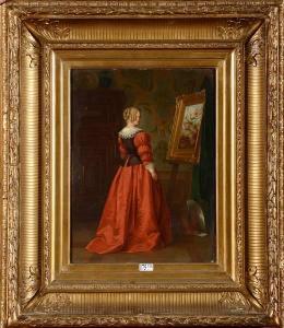 DE KEYSER Auguste 1800-1800,Elégante admirant un tableau sur chevalet,VanDerKindere BE 2014-04-25