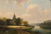 de KLERK Willem 1800-1876,Flusslandschaft mit Kirche,Wendl DE 2020-10-22