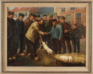de KOK Willem 1883-1959,Cattle market with piglets and figures,1932,Twents Veilinghuis NL 2021-07-08