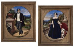 de korff F,Pendant Portraits of Husband and Wife on a Terrace,1850,New Orleans Auction US 2019-10-13