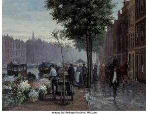 de KORTE Hendrikus Gerardus 1941,Flower market on the canal,Heritage US 2022-06-09