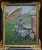 de la bourdonnay cistello julie 1800-1900,Femme peignant sous un parasol,Osenat FR 2008-01-27