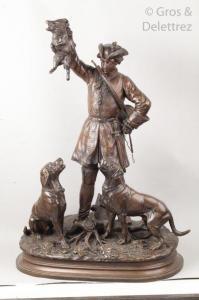 DE LA BRIERRE E 1828-1912,Chasseur avec chiens et sanglier,Gros-Delettrez FR 2020-07-02