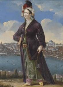 DE LA CHAPPELLE GEORGES,A LADY IN GREEK DRESS BEFORE THE GOLDEN HORN,Sotheby's GB 2012-04-24