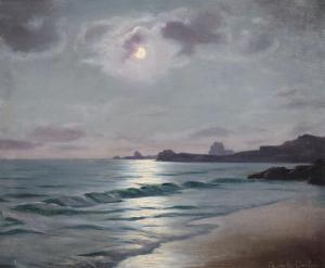 DE LA CORBIERE Roger 1893-1974,Waves on the shore under moonlight,Gorringes GB 2021-09-28