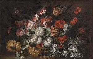 de la CORTE Gabriel 1648-1694,Bodegón de rosas, tulipanes, hortensias,Subastas Segre ES 2017-07-04