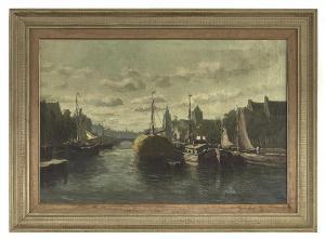 DE LA COUR Henri 1890,Harbor Scene,New Orleans Auction US 2018-04-21