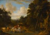 de la COURT Martinus 1640-1710,A wooded landscape with a horseman andshepherdess ,Bonhams 2008-10-29