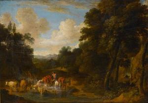 de la COURT Martinus 1640-1710,A wooded landscape with a horseman and shepherdess,Bonhams 2009-04-22