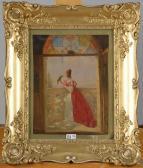 DE LA CROIX Victor 1802-1868,Elégante au perroquet sur son balcon,VanDerKindere BE 2015-06-16