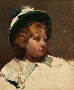 DE LA GUARDIA Wensceslao 1860,Study of a Young Girl with a Blue Hat,Weschler's US 2010-12-04