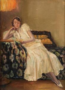 DE LA MONTAGNE Emile Pierre B 1873-1956,Jeune femme en tenue de soirée lisant,Horta BE 2022-02-21
