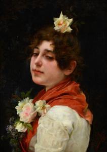 de la ROSA Manuel 1860-1924,Ragazza con rose,Galleria Pananti Casa d'Aste IT 2024-04-19