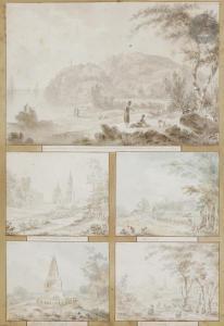de LA TRAVERSE Charles François 1726-1780,Cinq dessins sur le même montage : vues animées,1788,Ader 2020-05-29