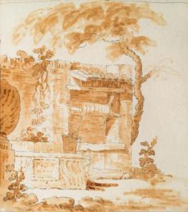 de LA TRAVERSE Charles François 1726-1780,Vue d'une fontaine,Aguttes FR 2018-03-27