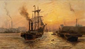 DE LACY CHARLES JOHN 1856-1929,Shipping on the Thames at sunset,Venduehuis NL 2023-05-25
