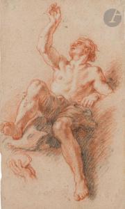 de LAFOSSE Charles 1636-1716,Figure plafonnante d\’homme nu, étude de main tena,Ader FR 2023-03-23