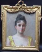 DE LAJALLET Hélène 1858,Portrait de jeune fille à la robe jaune,1891,Marambat-Camper FR 2018-02-08